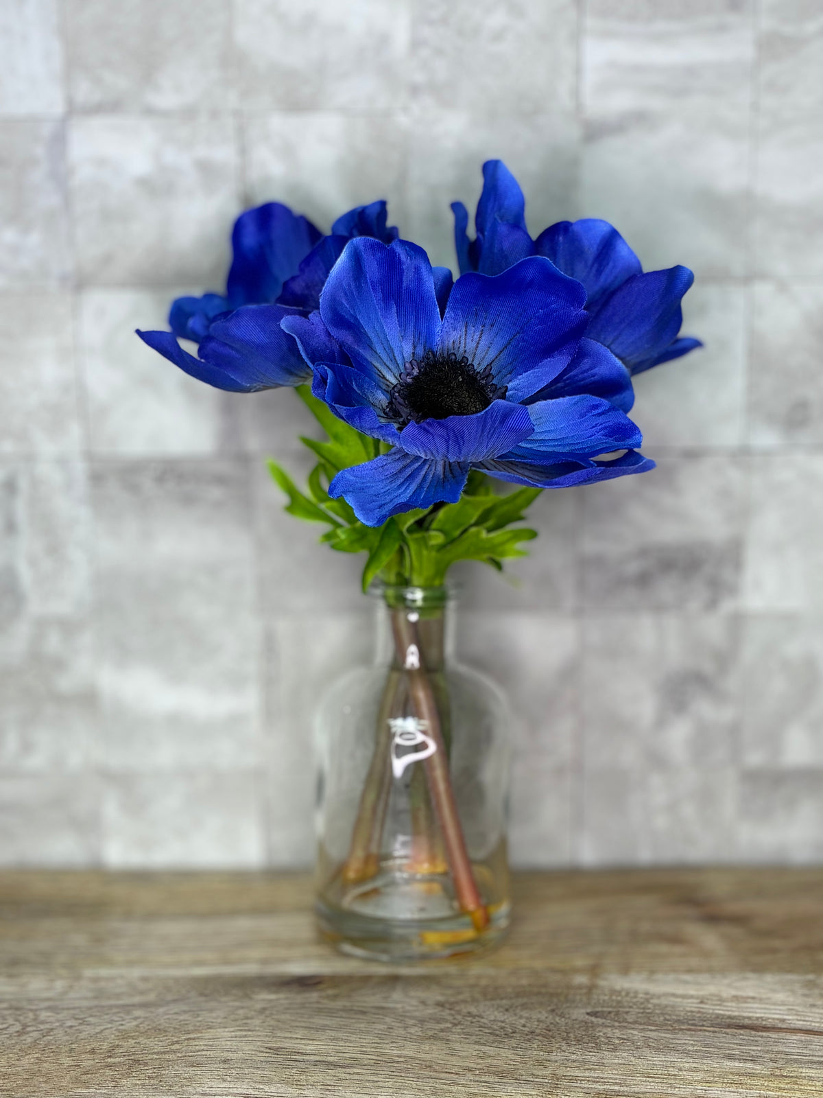 9" Royal Blue Faux Anemone Flowers