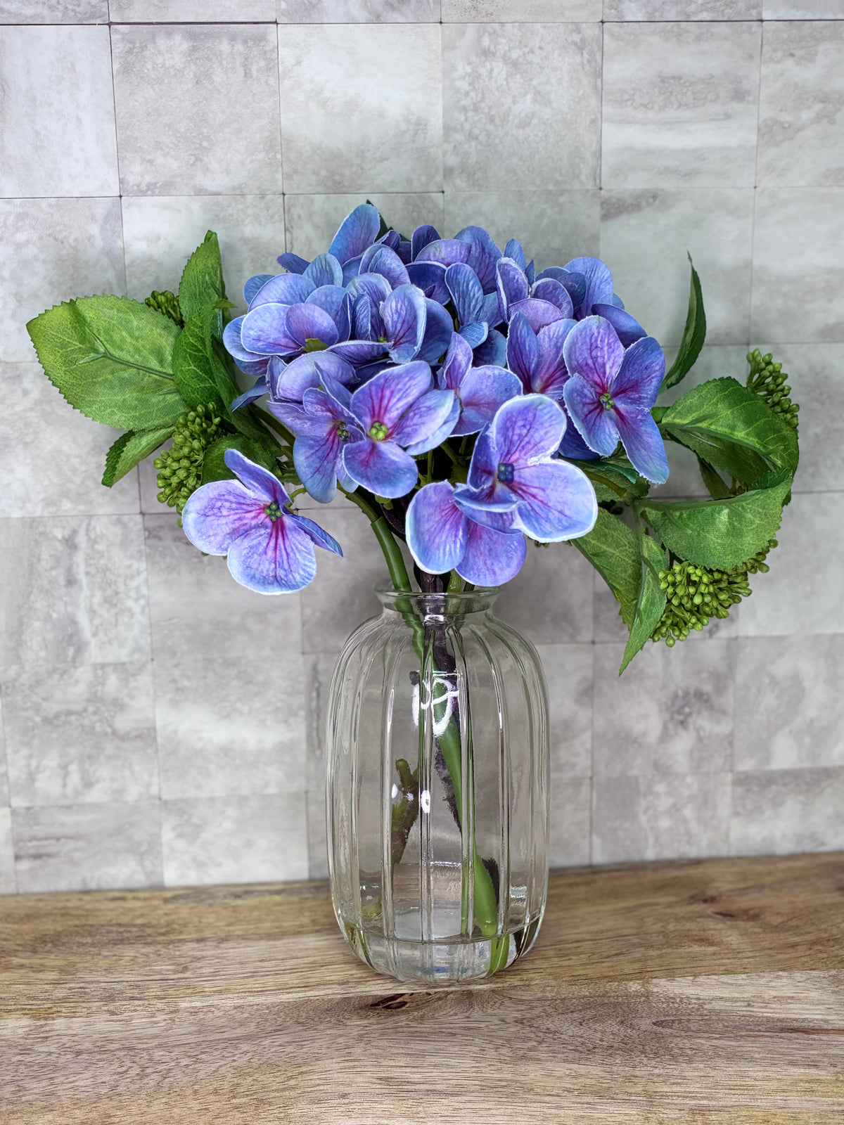 9" Blue-Pink Faux Hydrangea Flowers