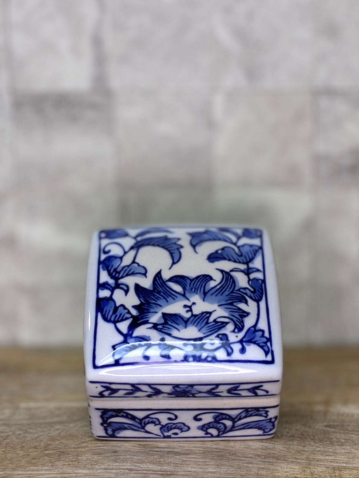 4" Blue and White Porcelain Box with Lid